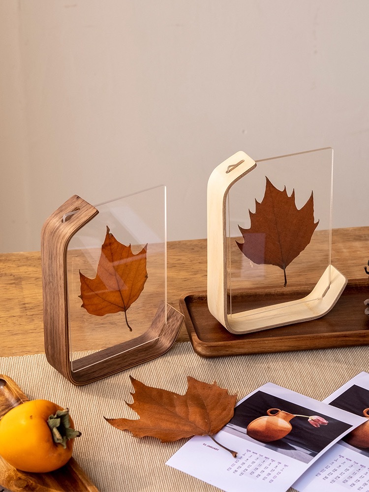 Solid Rustic Photo Wooden Acrylic Stand With Walnut Wood Base For Tabletop Or Desktop Display