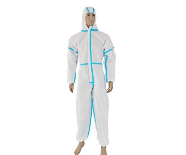 CAT 3 TYPE 3456 non medical disposable microporous SFS protective coverall with blue tape stripe CE ISO13485