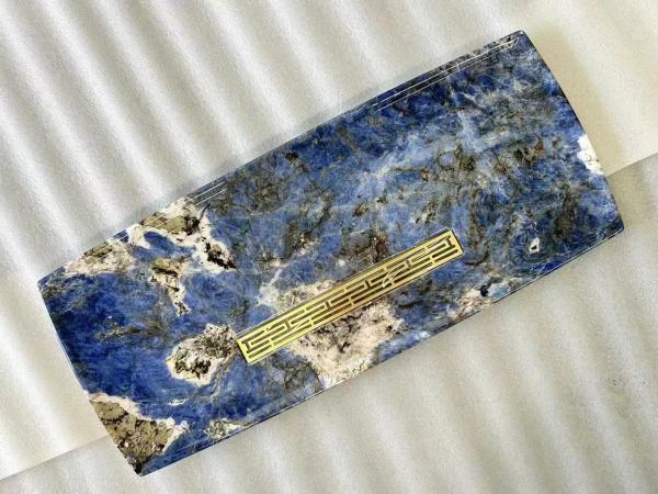 Piedra de lujo Brasil Cloisonne Plato de mármol azul natural y taza para servir la mesa bandeja, bandeja de almacenamiento, bandeja de té