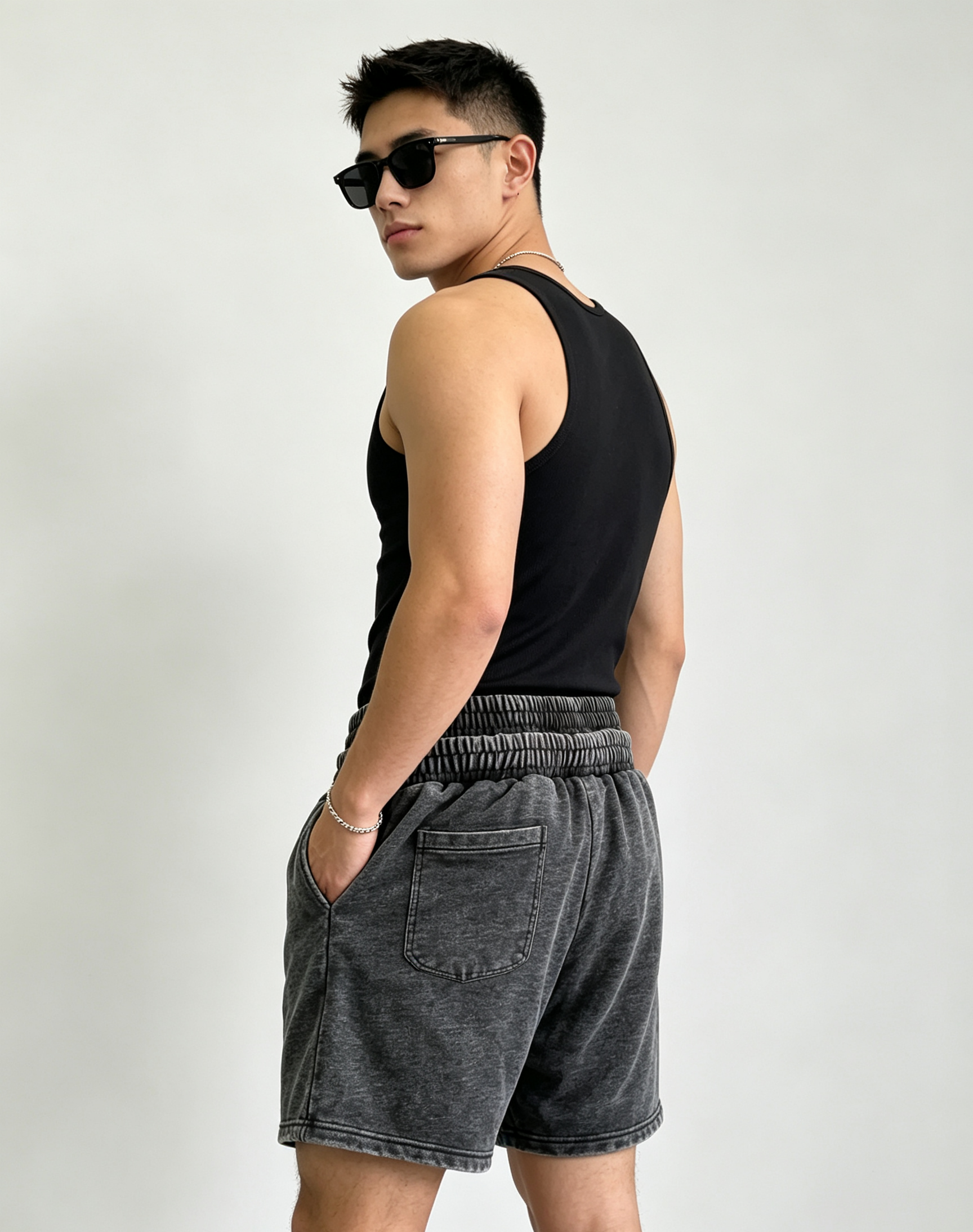 Double Waist Sports Sweat Shorts Elastic Vintage Wash Shorts Casual For Men Street Sports Wear