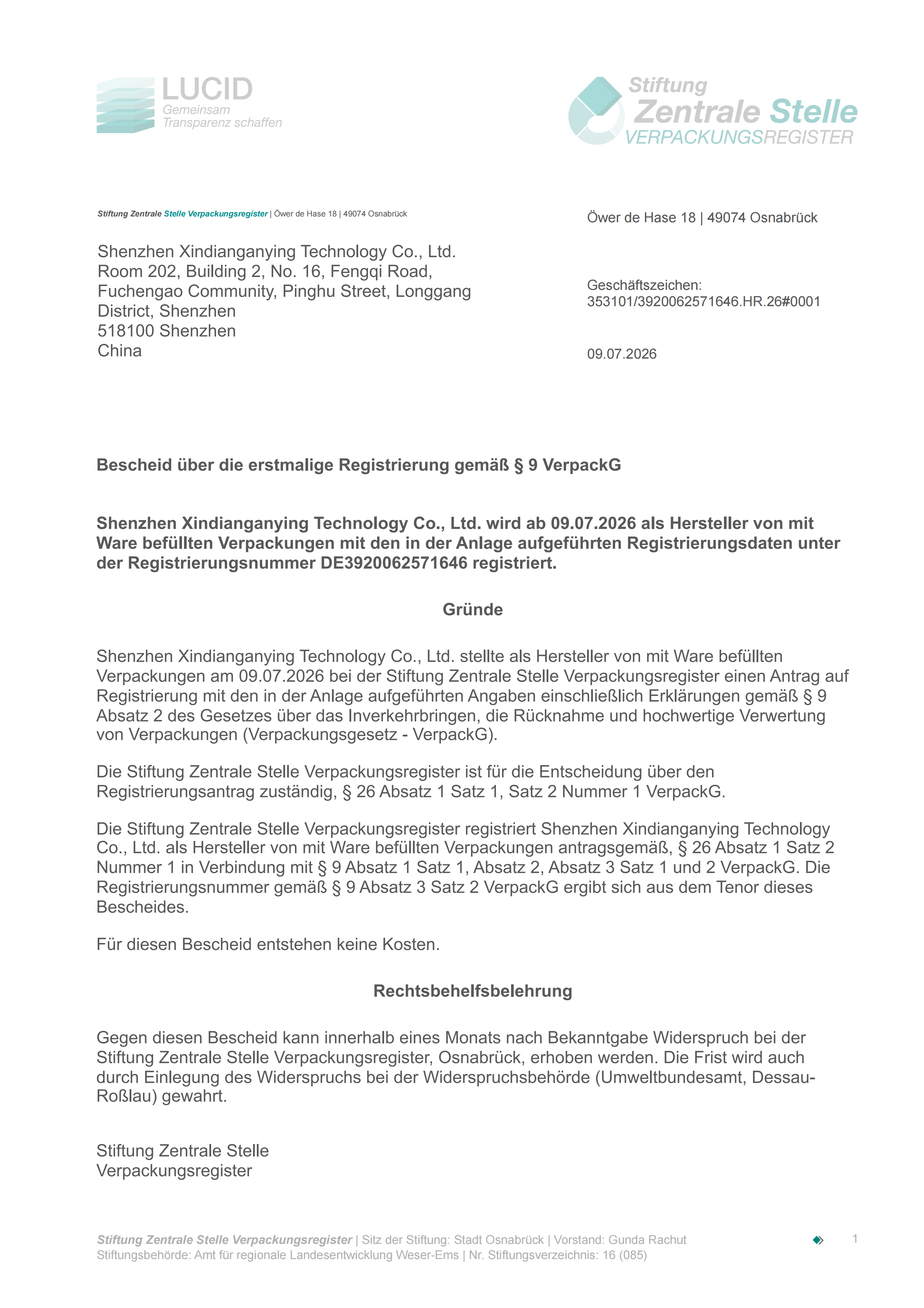Shenzhen Xindianganying Technology Co., Ltd. Certifications