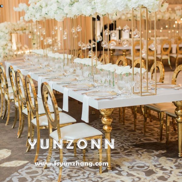 Luxury MDF 12-Seater Gold Metal Rectangle Banquet Dining Table for Hotels Elegant Center Table