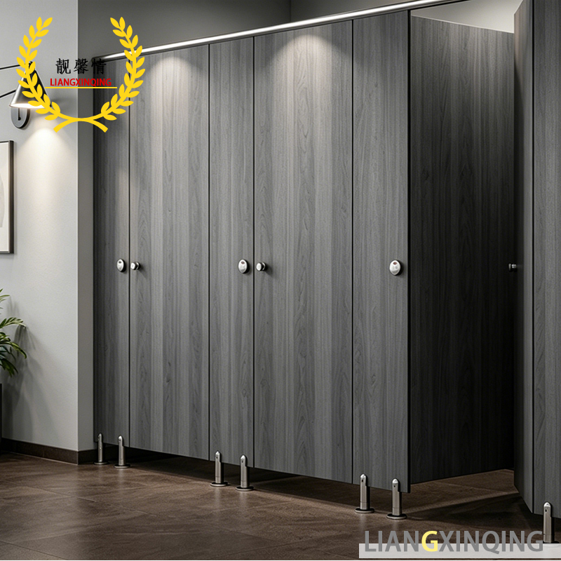 ood Grain Compact HPL Toilet Partition Waterproof Fireproof Stainless Steel Public Restroom Stall Partition