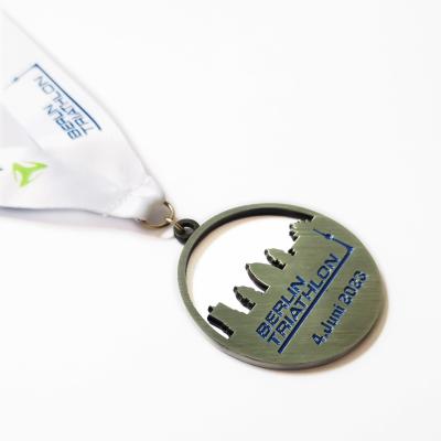 Antique Triathlon Metal Sports Medal Round With Die Casting Sponsor Logo
