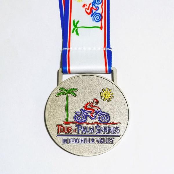 Custom Metal Sports Medal Matte Nickel Finish For Cyling Events With Sponsor Name