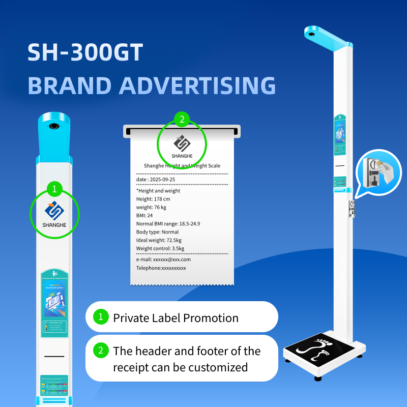 Coin-Operated Height Scale Print Report Public Use Height Scale Machine LCD Color Ultrasonic Height Weight Measure Machine