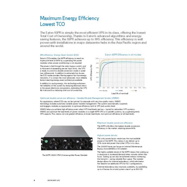 Eaton 93PR UPS 200KVA 200KW 400V ТРИ ФРАЗЫ ABM Модульные онлайн-УПС для центра обработки данных