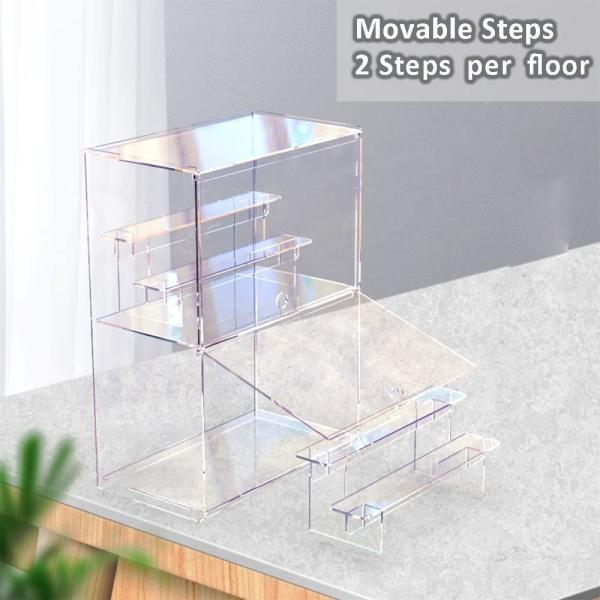 3 Tiered 2 Tier Acrylic Display Stand Case Box Assemble Countertop With Door And Shelf