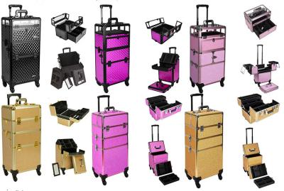 3 In 1 4MM MDF Aluminum Makeup Trolley Case For Cosmetics