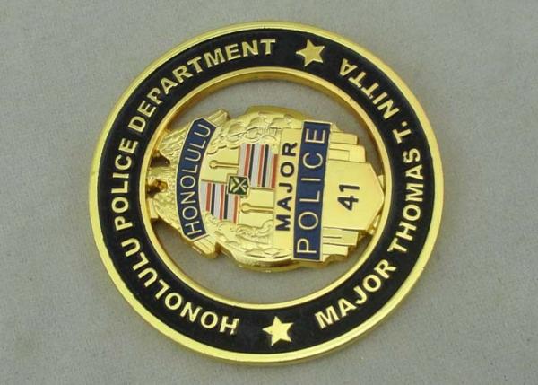 Soft Enamel Personalized Coins Honolulu Police Department , Gold Plating 3D Zinc Alloy Coin 2.5 Inch