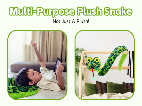 MorisMos Giant Snake Stuffed Animal Stuffed Green Snake Plush Toy Kids Teens Snake Pillow Adults - Birthday Gifts