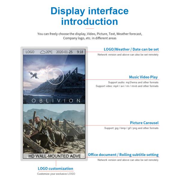 Wall Mounted 55 Inch 5ms Lcd Advertising Media Player