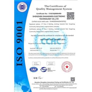 Shenzhen Shangwen Electronic Technology Co., Ltd. Certifications