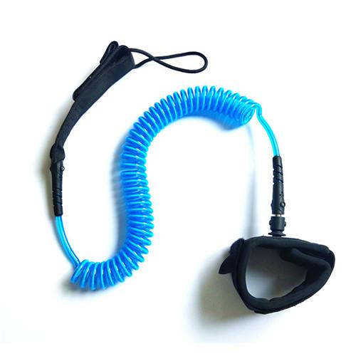 Safety Felxible Blue Coiled SUP Leash With Webbing Strap /  Band