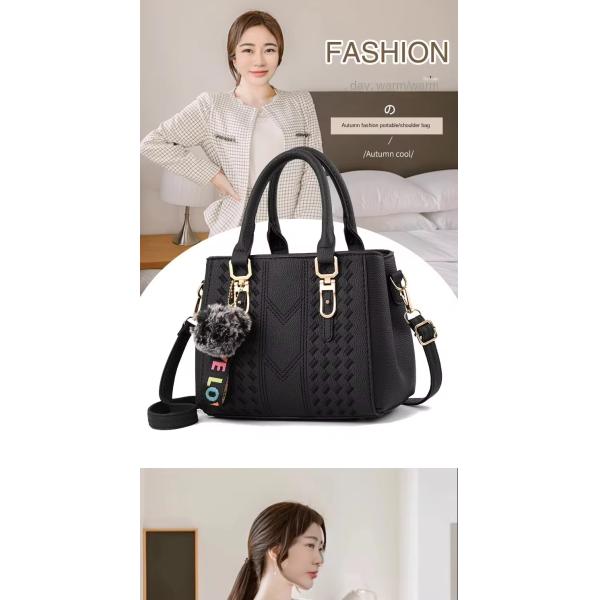 Elegant Shoulder Purse in Genuine Leather with Cartoon Pattern and Button Decoration