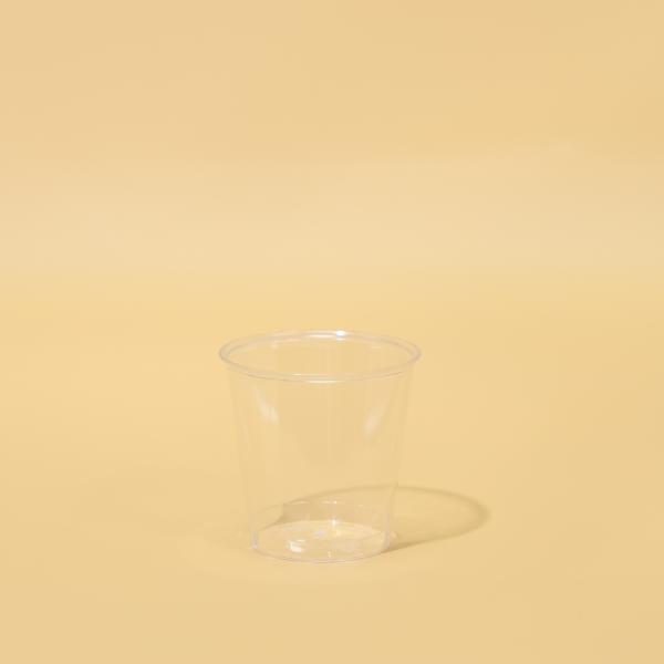 Taças de plástico PS transparentes redondas de 90 ml para bebidas quentes e frias com logotipo impresso sob medida