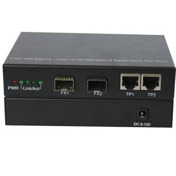 10/100/1000M Media Converter 2-TX + 2-FX(SFP) Port Fiber Switch 