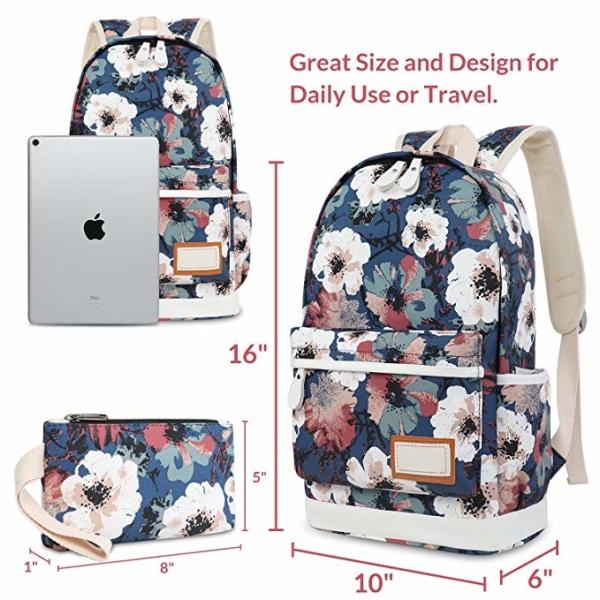 Fashion Lightweight Travel Backpack School Bag With Wallet Peony Printed