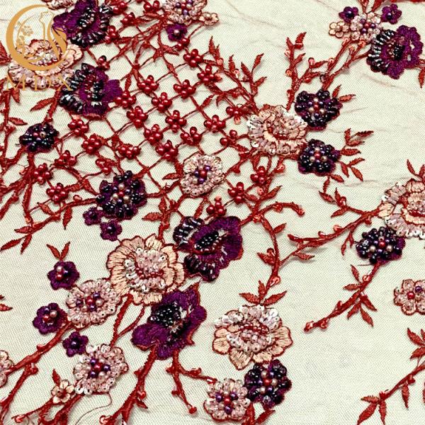Beaded Handmade 3D Embroidery Lace Fabric 1 Yard Length