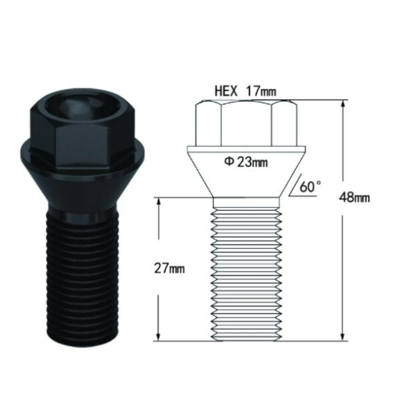 Black Oxide Grade 12.9 Steel Wheel Hub Bolt For Trailer M12x55
