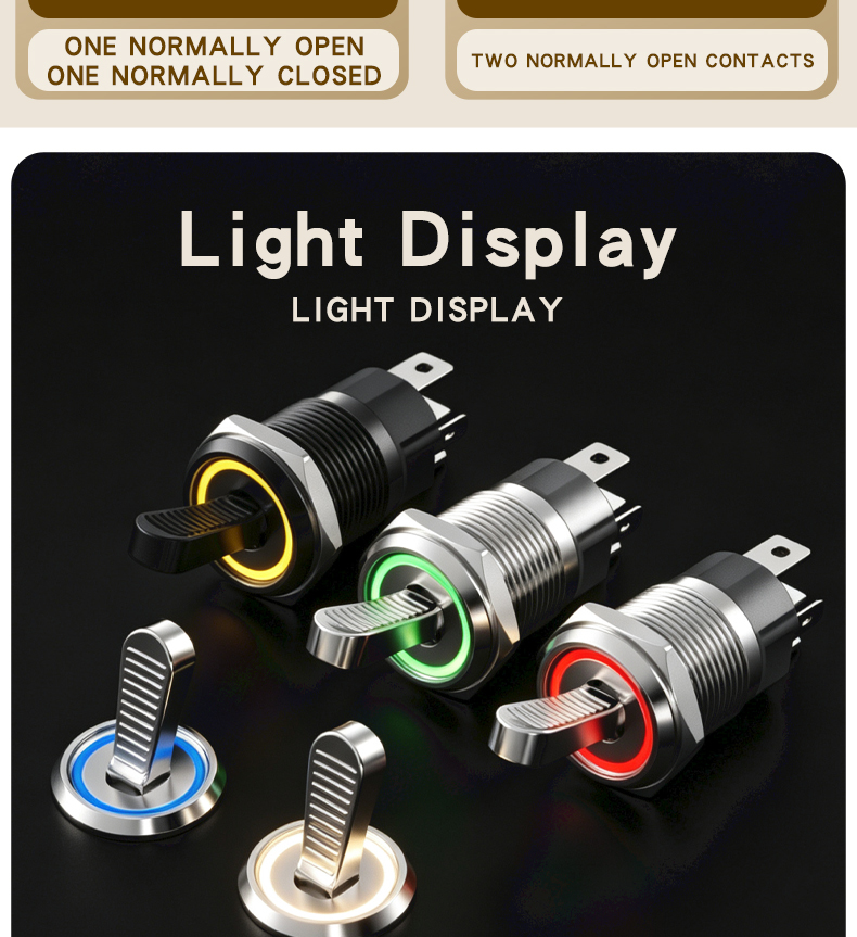 10A high-current rocker toggle switch with 2-speed and 3-speed self-locking, with light, metal, black with dual-color knob