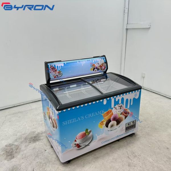 Commercial Ice Cream Freezer Sliding Chest Freezer Glass Top Horizontal