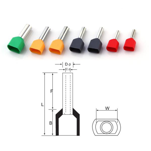 TE Series Wire Connectors Terminals , Nylon Insulated Twin Cord End Terminals Copper Tube