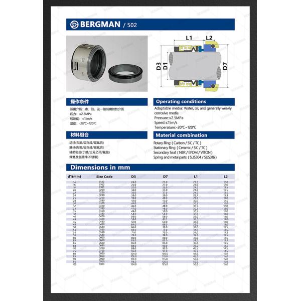 BERGMAN Replaces John Crane 502 18mm-100mm G60 G4 G6 G9 G13 G16 BS Bo BP Pump Mechanical Seal
