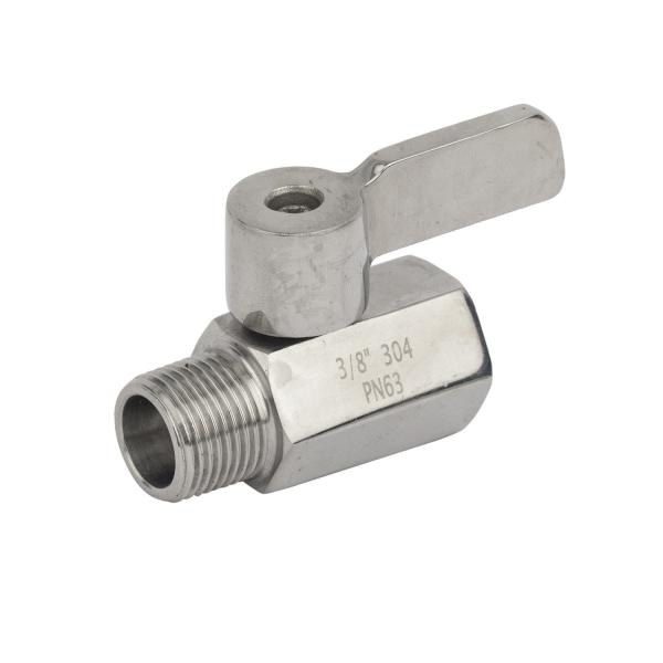 Conexão de fio sanitário Feminino Masculino Pn63 de aço inoxidável Mini válvula de esfera com punho Ss