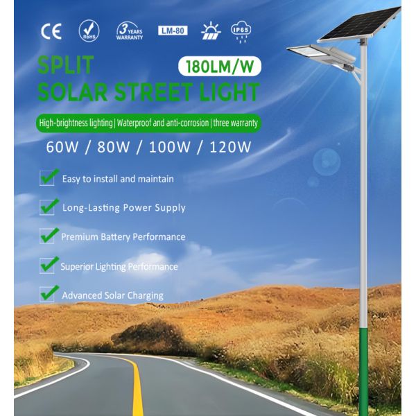 IP66 Waterproof Split Solar Street Light 5000LM for Road, Parking Lot, Garden
