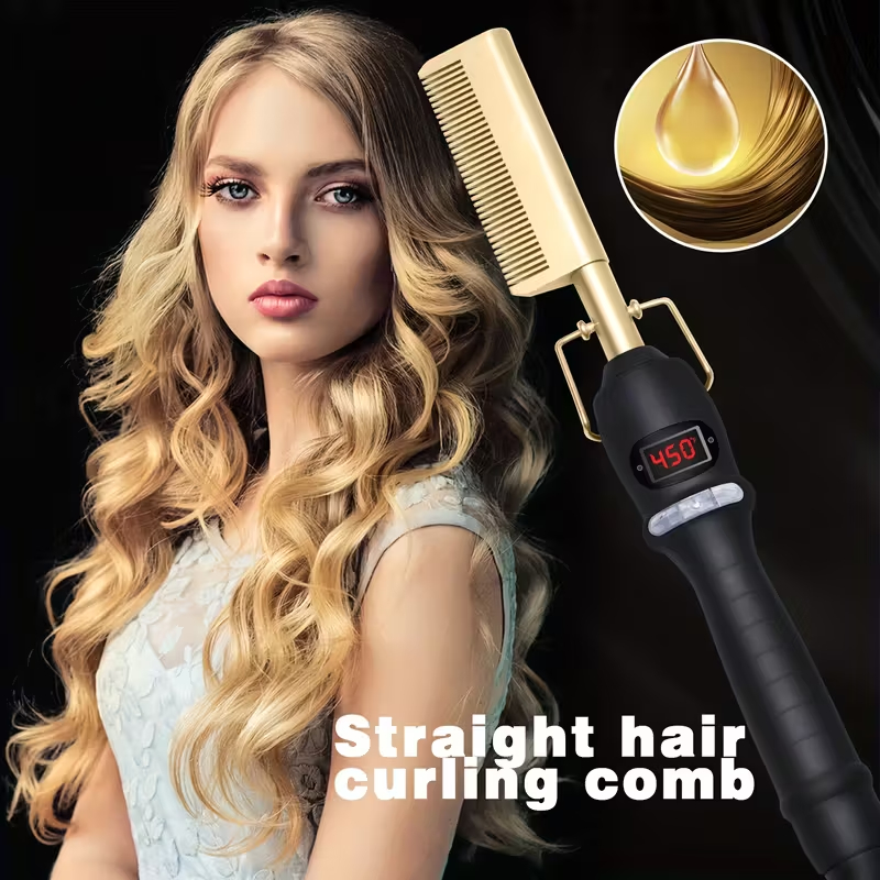 Portable Ceramic Electric Hot Comb Wigs Professional 2-in-1 Hair Straightener Curling Iron Anti-Scald Hotel Household Use 5 Heat