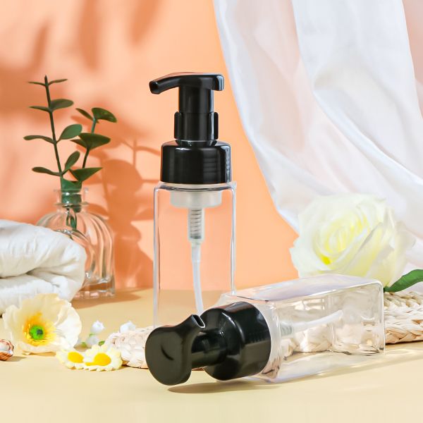 Transparent PET Square Foam Pump Bottle with Lock Pump for Skincare Products