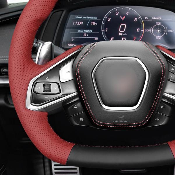 Customized High Quality Leather Steering Wheel Cover For Chevrolet (Chevy) Corvette C8 2020-2024