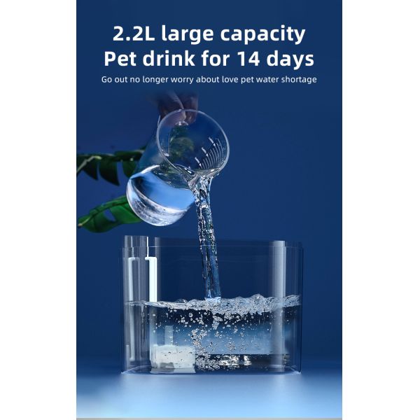 2.2L Eco-Friendly Automatic Portable Cat Dog Water Feeder ABS/PC Pet Fountain with Charge Source Cute Style