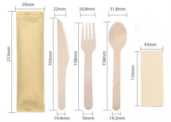 Restaurant Biodegradable Cutlery Set Disposable Wooden Spoons Knives and Forks with Napkin