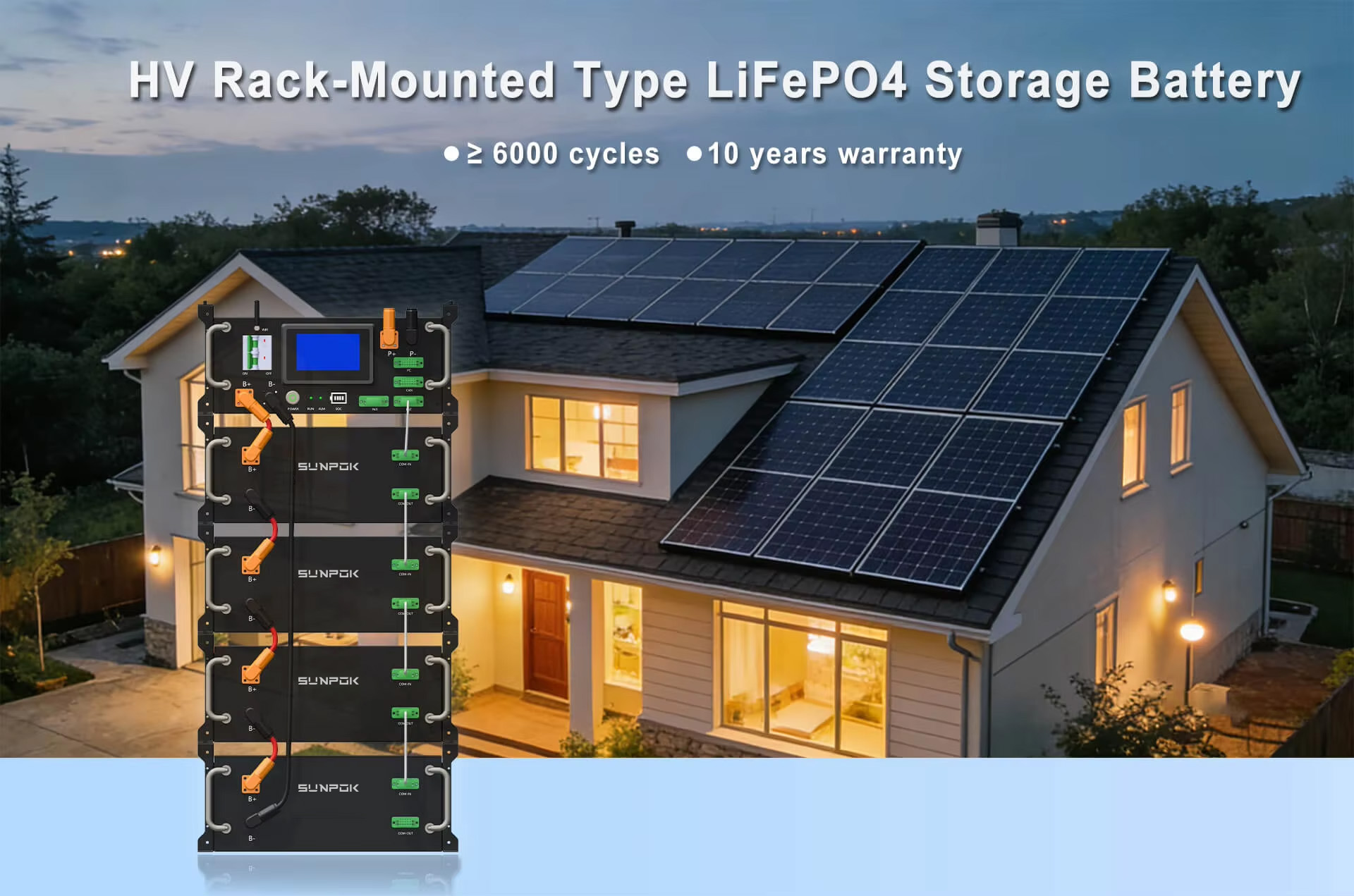 SUNPOK Rack Lithium Battery 5kWh High Voltage Battery Module 20-90kWh Solar Energy Storage System