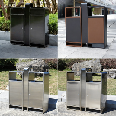 Custom Printed Weather Resistant Stainless Steel Outdoor Trash Can with Swing Lid for Streets and Scenic Spots