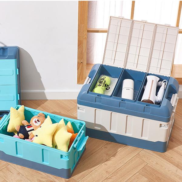 35L 60L 70L Collapsible Plastic Storage Boxes With Lids White Blue