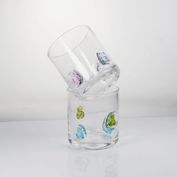 Hand Blown Gummy Bear Icon Glass,400ml Clear Tumbler With Cute Colorful Bear ,fun Whiskey Juice Glass For Kids Adults,cute Barware Gift