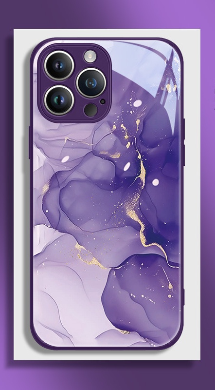 Glass Gilded Marble Texture Watercolor Bloom Phone Case for iPhone 11 12 13 14 15 Pro Max Plus Street Fashion Ins Style