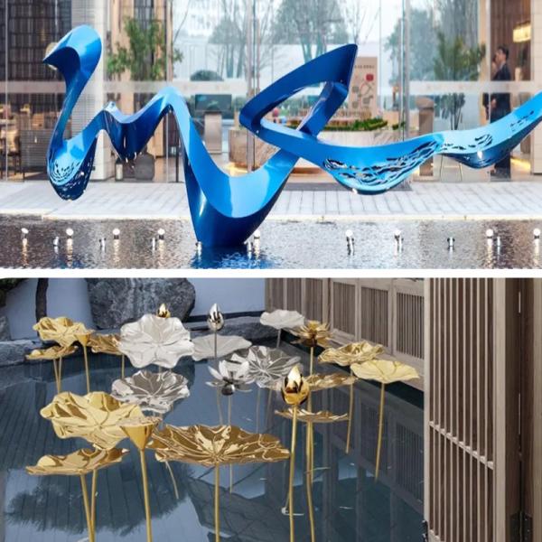 Square Garden Fountain Outdoor Sculpture Steel Garden Landscape Art Sculpture Hard Enamel Technique