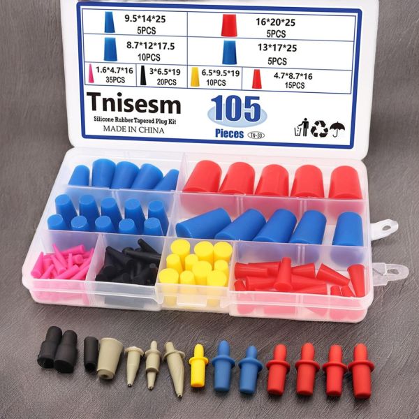 Rubber Products for Moulding Processing Service Diverse 105 Sizes Silicone Plug and Colorful Cone Plug Set