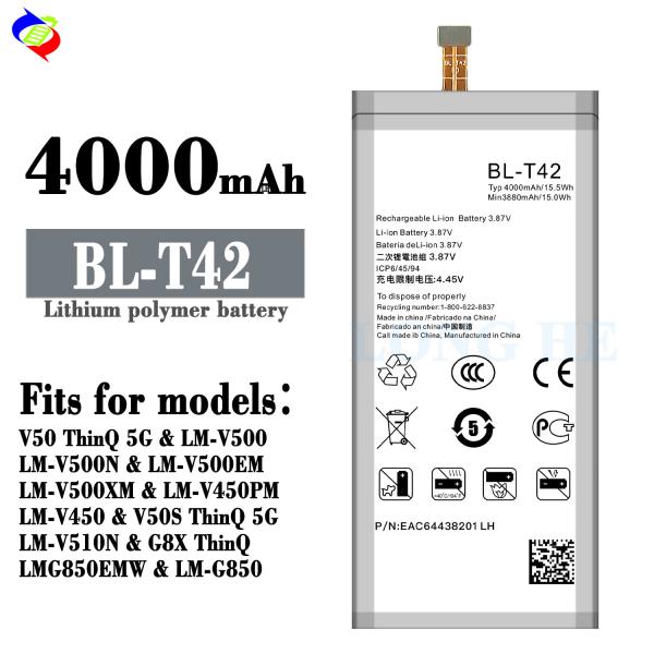Bateria de iões de lítio BL-T42 para telefone celular LG V50 ThinQ 4000mAh 3.87V