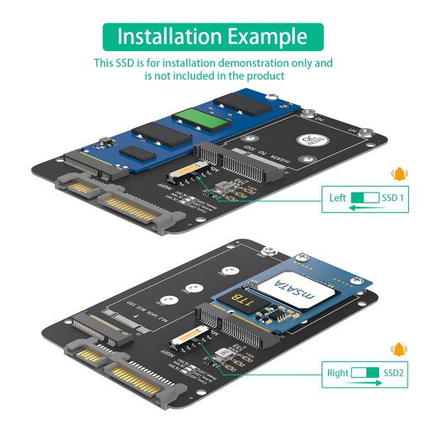 2 in 1 M.2 NGFF Key B & mSATA SSD to SATA3 Adapter Supports NGFF M.2 Key B SATA SSD and 4 Sizes with Hi-Speed 6Gbps Interface