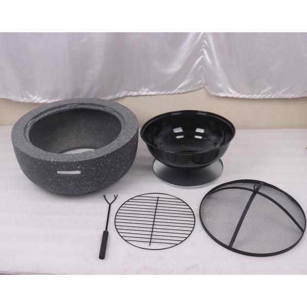 MGO Stone Barbecue Fire Bowl Painted Steel Fire Pit Cool Camping Accessories 59.5X34.5cm