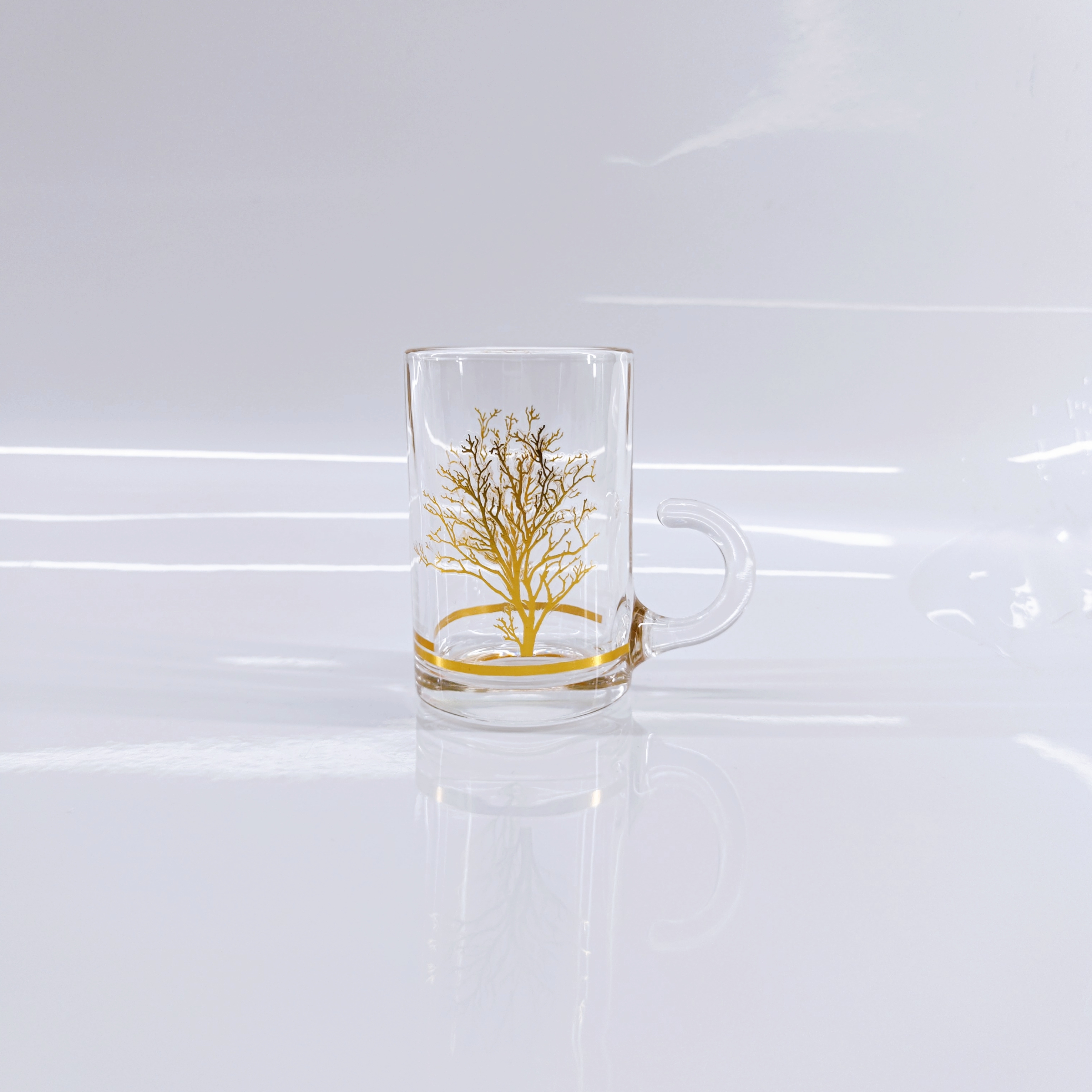 Set of 6  90ml Capacity, 75mm Height Lead-Free Crystal Glass Cups | Golden Tree Decorated Drinking Glasses – Perfect for Tea and Coffee Service