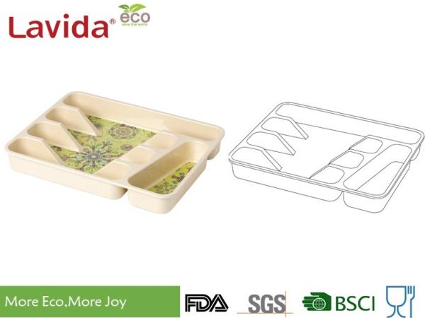 Dishwasher Safe Eco Bamboo Fiber Tray Plant Fibre Flatware tray Kitchen Tool case Melamine Utensil Box for home
