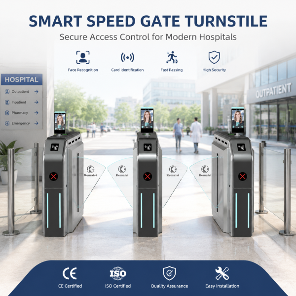 Automatic Alarm Wing Turnstile with Fingerprint Access for Hospital Use
