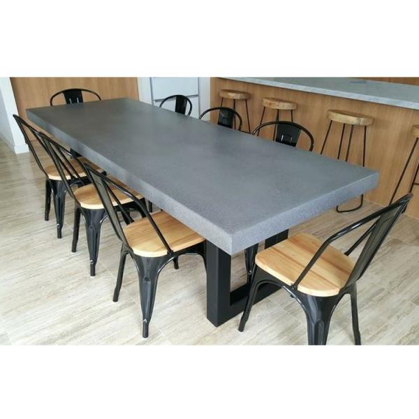 Table à manger en béton de forme rectangulaire pour jardin de patio