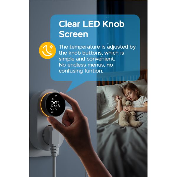 Smart Dual-Mode 16A 100-240V Temperature Controller Alexa/WiFi Connectivity LED Knob Temp Alarm for Power Socket Plug